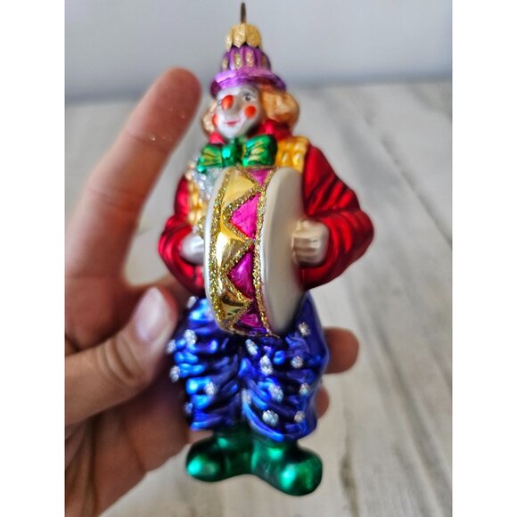 Poland glass clown band drum ornament glitter Xmas tree green purple blue - Picture 8 of 13